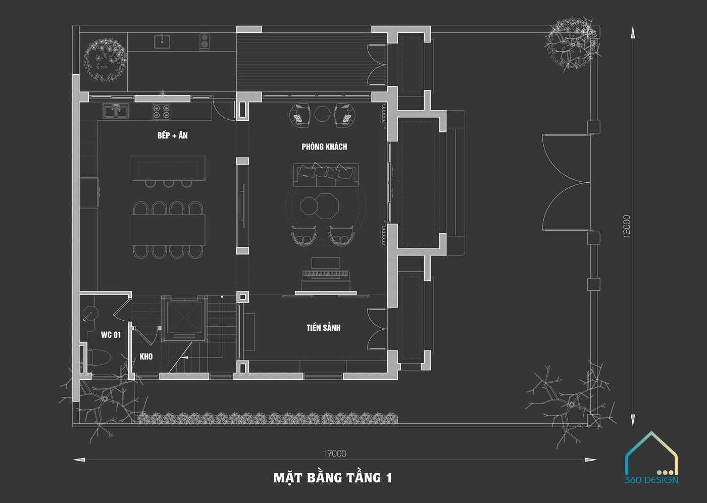 mặt bằng tầng 1 biệt thự địa trung hải