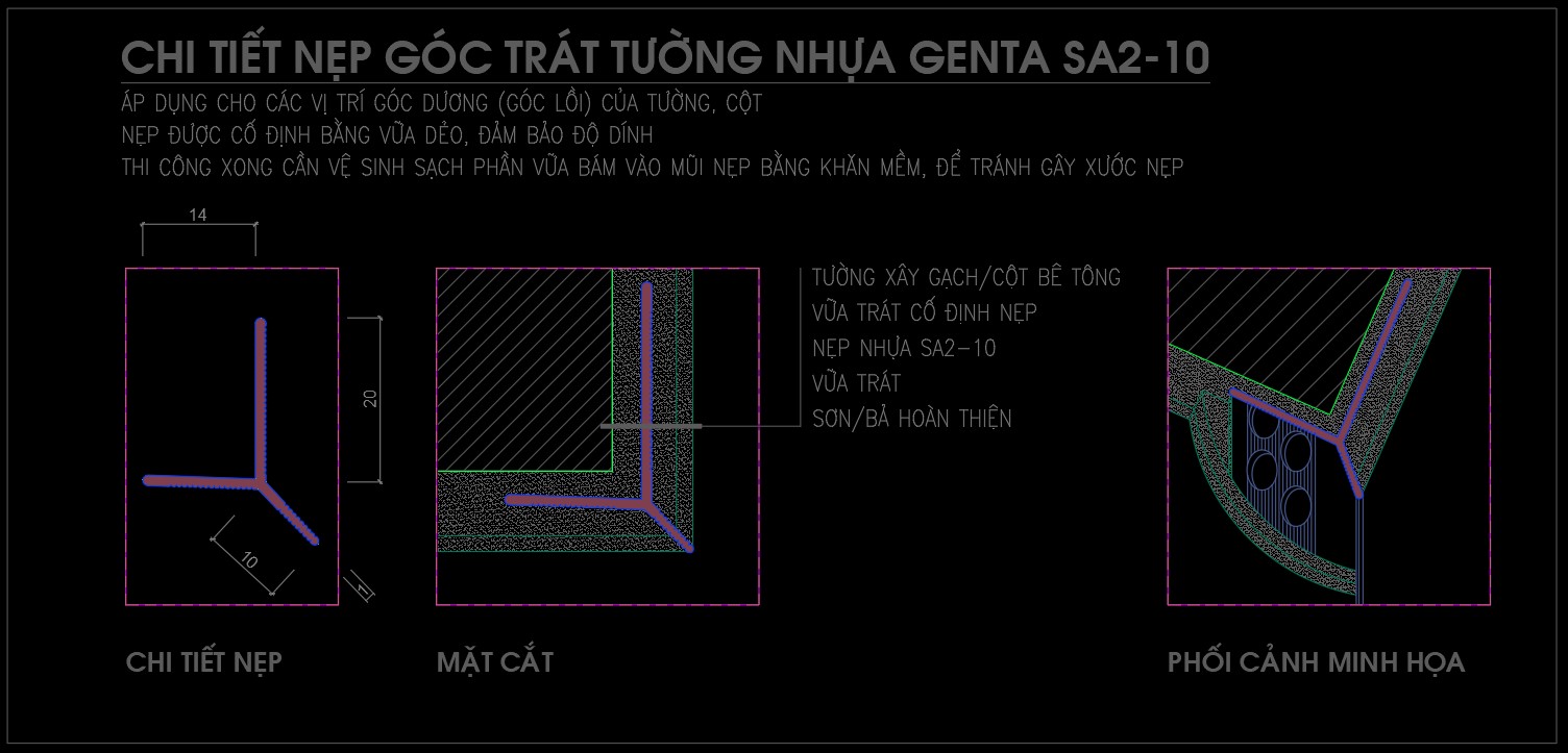 File cad minh hoạ nẹp góc trát tường